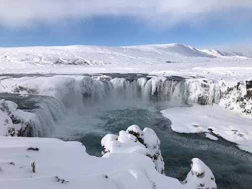 godafoss瀑布, 冬季, 冰島 的 免费素材图片