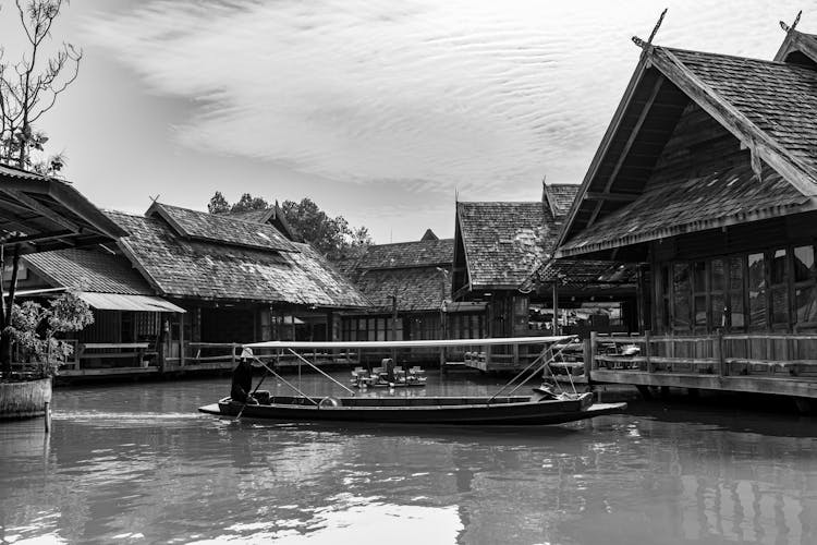 Boat On Water In Village