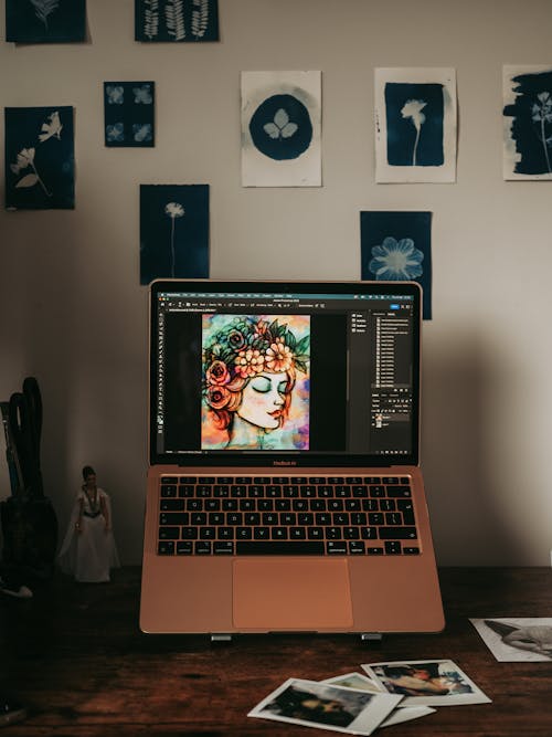 노트북, 디지털 아트, 벽의 무료 스톡 사진