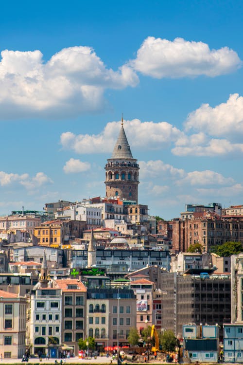 Galata Tower against Blue Sky in Istanbul