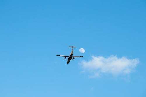 Foto profissional grátis de avião comercial, céu, lua