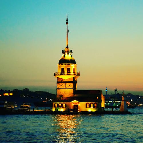 Maidens Tower in the Bosporus Strait, Turkey at Dusk
