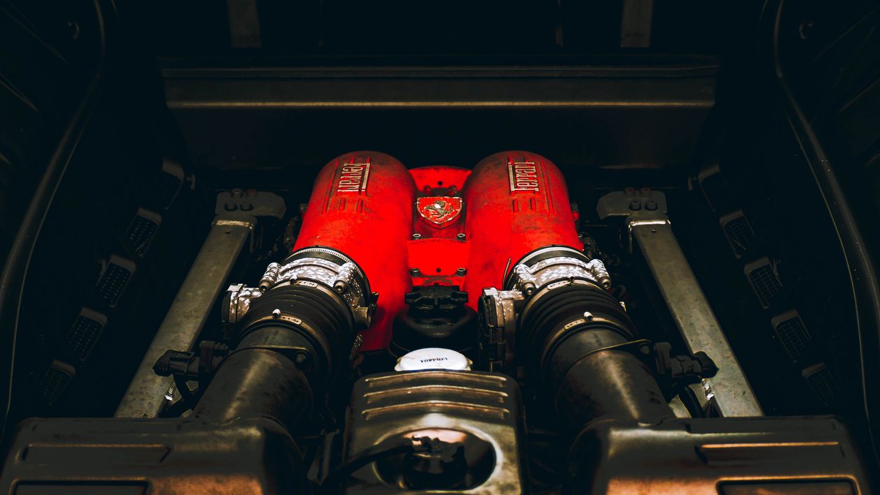 Red Ferrari V8 engine ready for supercar ECU tuning