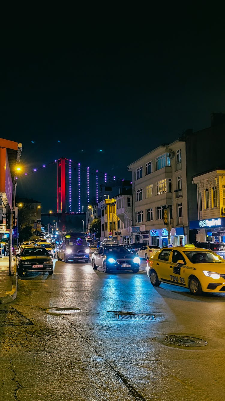 Busy City Street At Night 