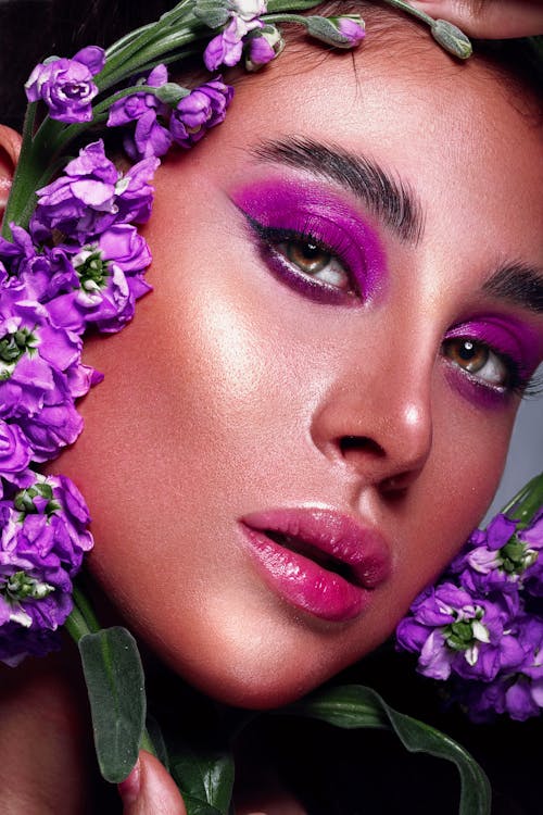 Purple Petals on Woman Face