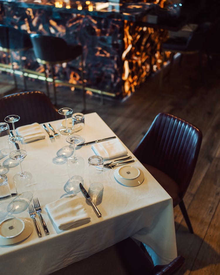 Set Table In Dimly Lit Restaurant