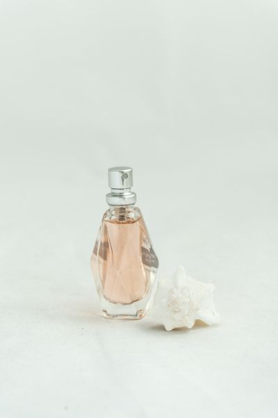 Faceted glass fragrance bottle beside a shell. Photo by Alex Lo on Pexels