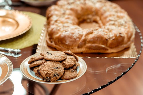 Free Cookies on Plate on Table Stock Photo