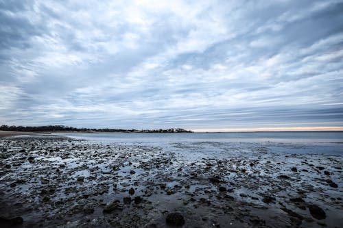 Empty Beach and Sea under an Overcast Sky 