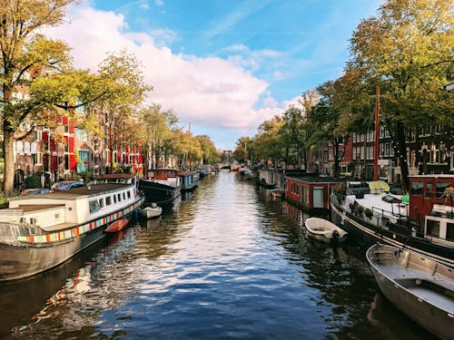 Scenic View of Canal in Amsterdam City 