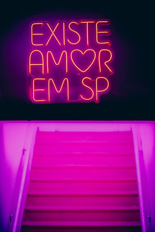 Neon over Pink Stairs