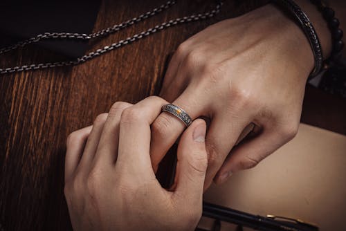 Hands of a Person Wearing a Ring