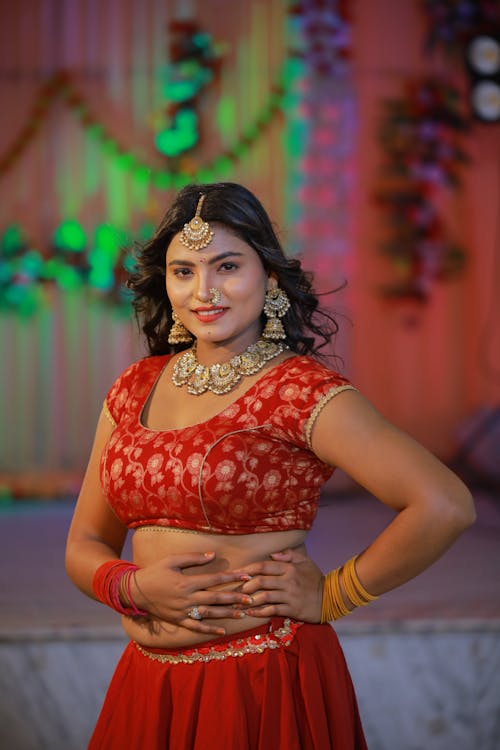 Smiling Woman in Red, Traditional Clothing