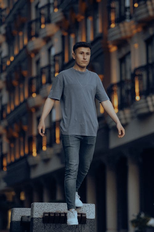 Man Posing in Gray T-shirt