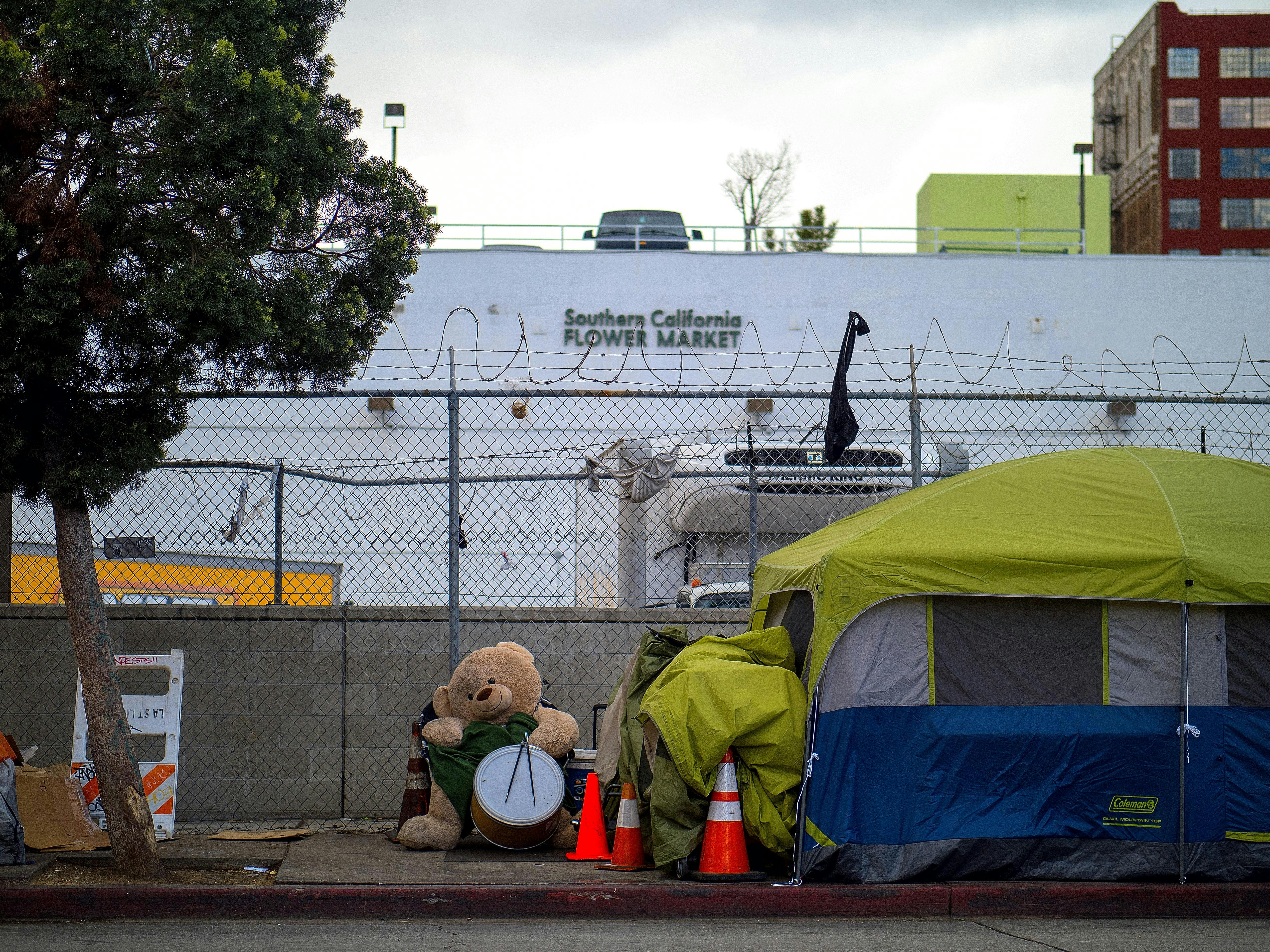 tent on sidewalk in city