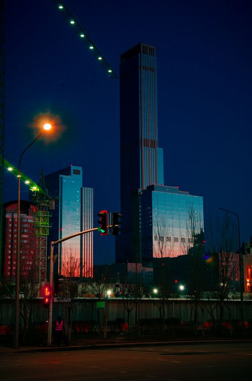 Free Explore the vibrant night skyline of Astana featuring modern skyscrapers and city lights. Stock Photo