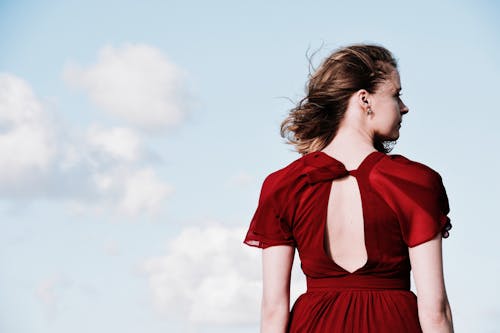 Back View of Woman in Red Dress