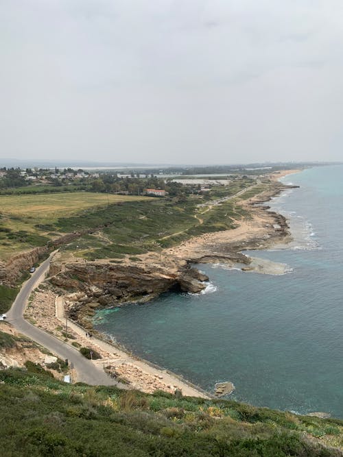 Aerial View of the Coastline near Rosh HaNikra Grottoes at the Border of Israel and Lebanon 