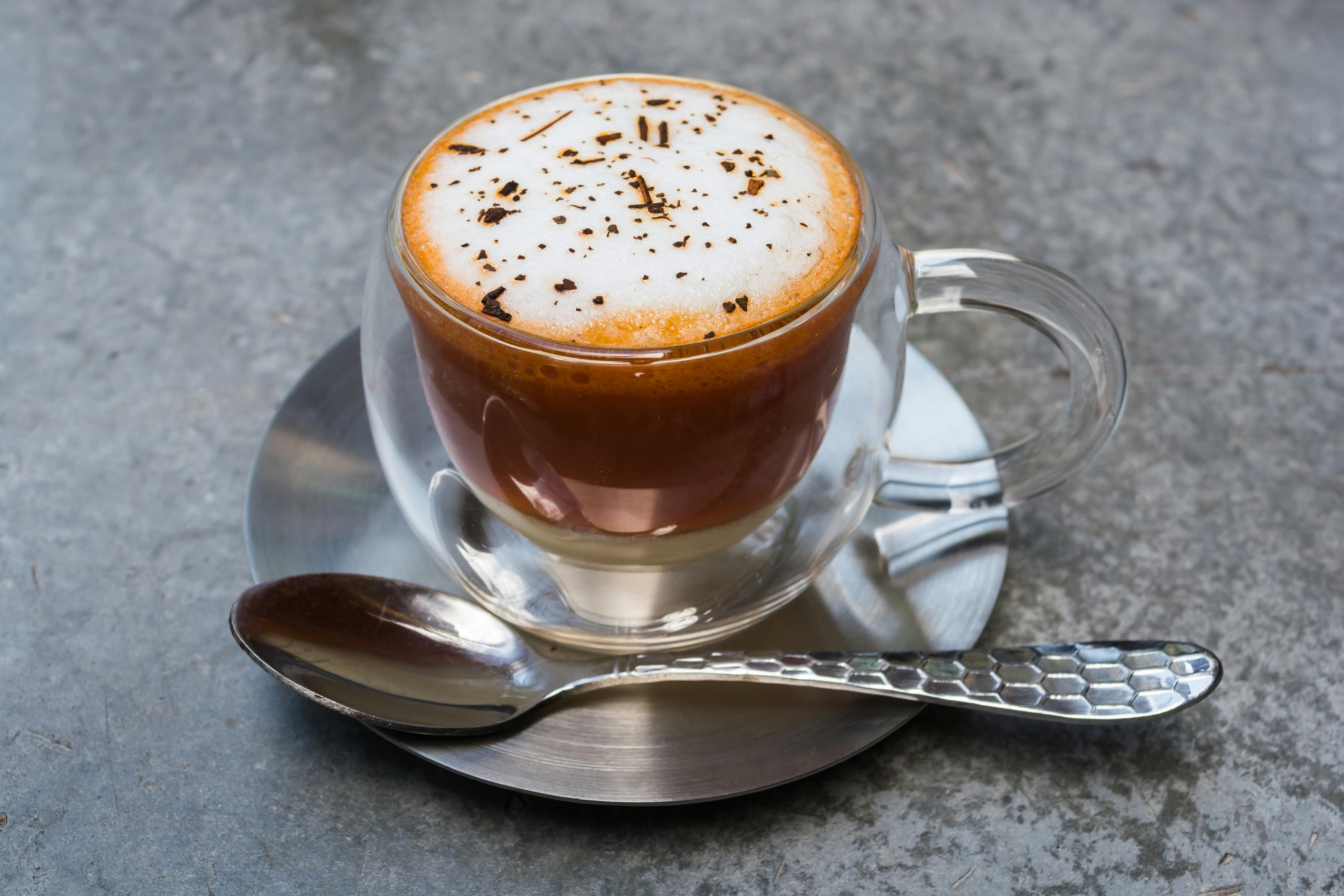 frappucino on clear glass cup