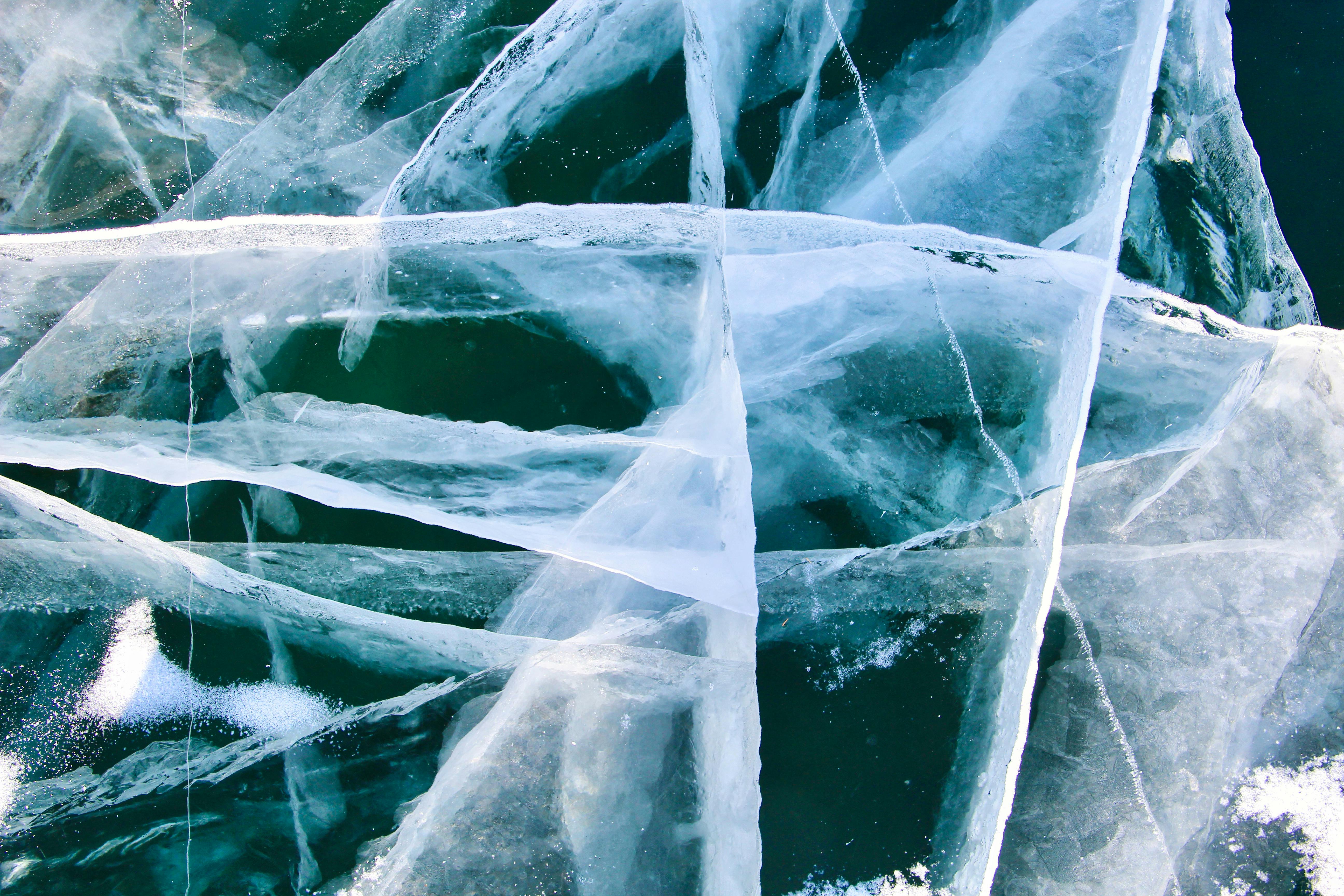 ice crystals on the surface of a body of water