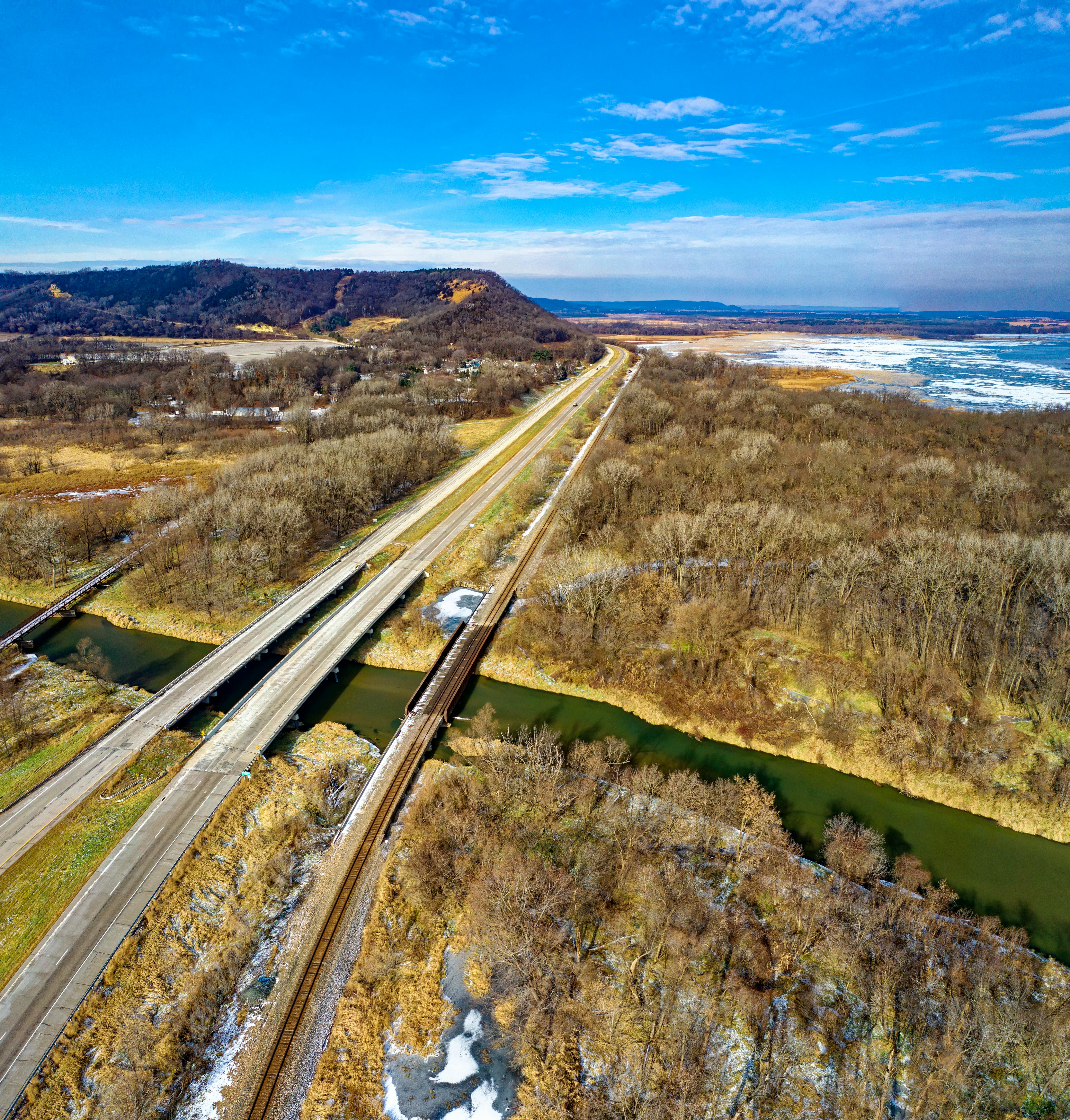 bird s eye view photography of highway