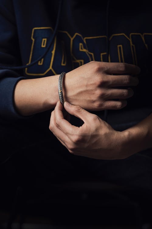 Man Hands with Silver Bracelet