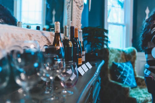 Free Wine Bottles and Drinking Glasses Stock Photo