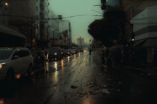 Cars Stuck in Traffic during Rain 