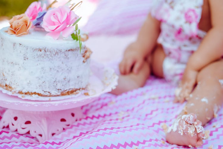 Decorated Birthday Cake On Blanket