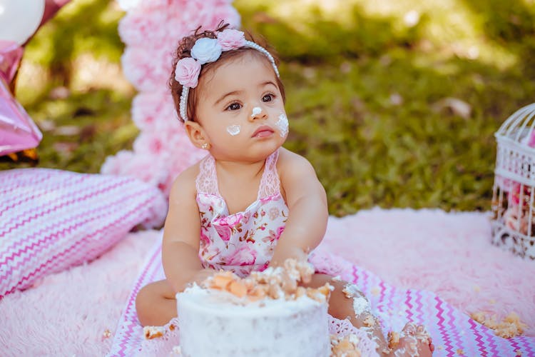 Cute Baby Girl On Summer Birthday Party