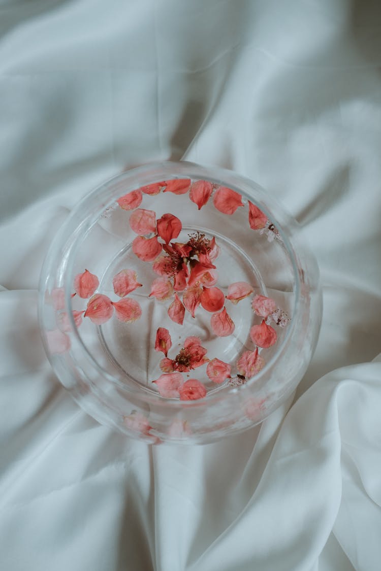 Top View Of Petals In Glass Of Water