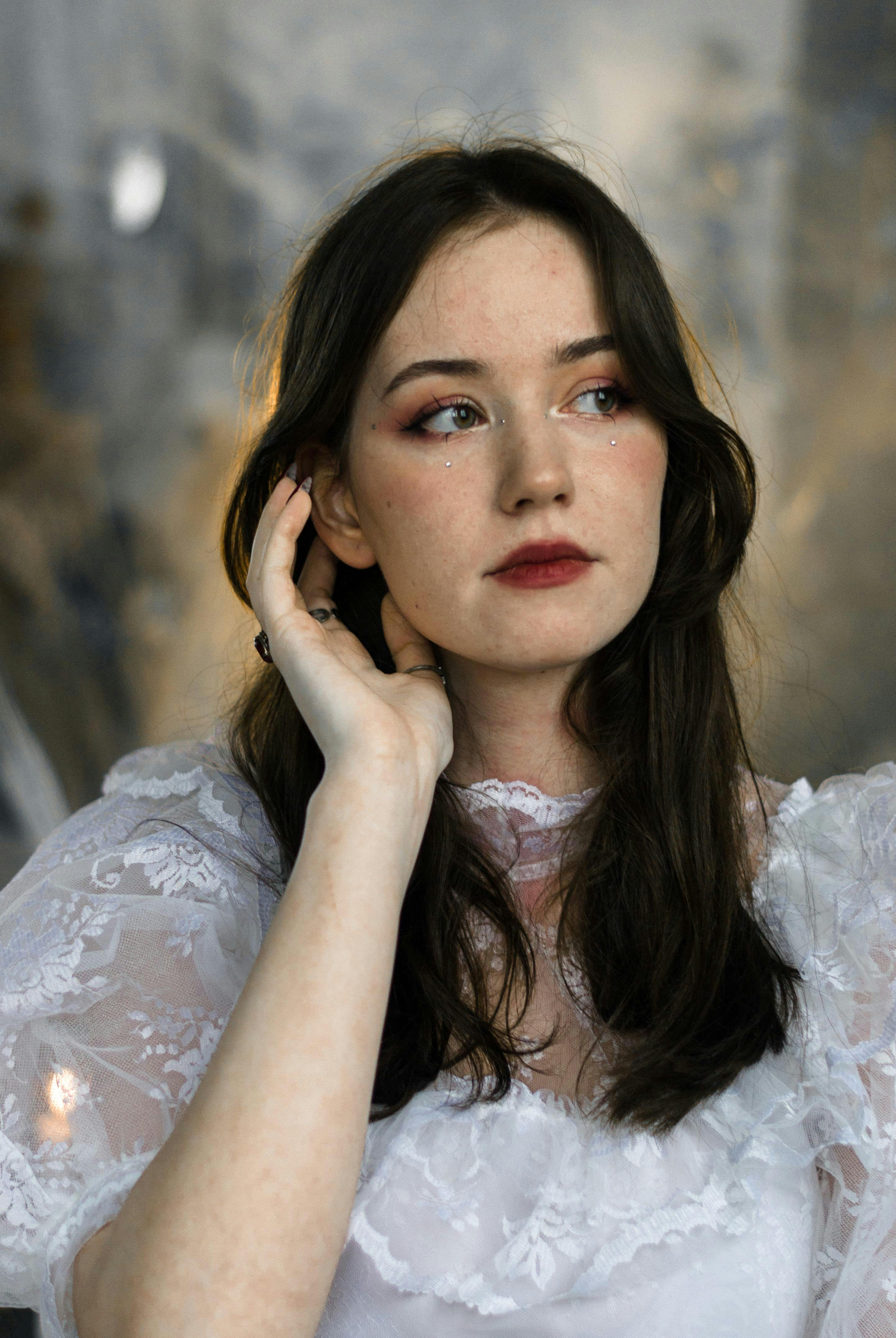 White Dress with Red Lipstick