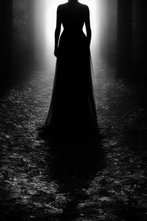 Free Dramatic black and white silhouette of a woman in a forest, creating a mysterious atmosphere. Stock Photo