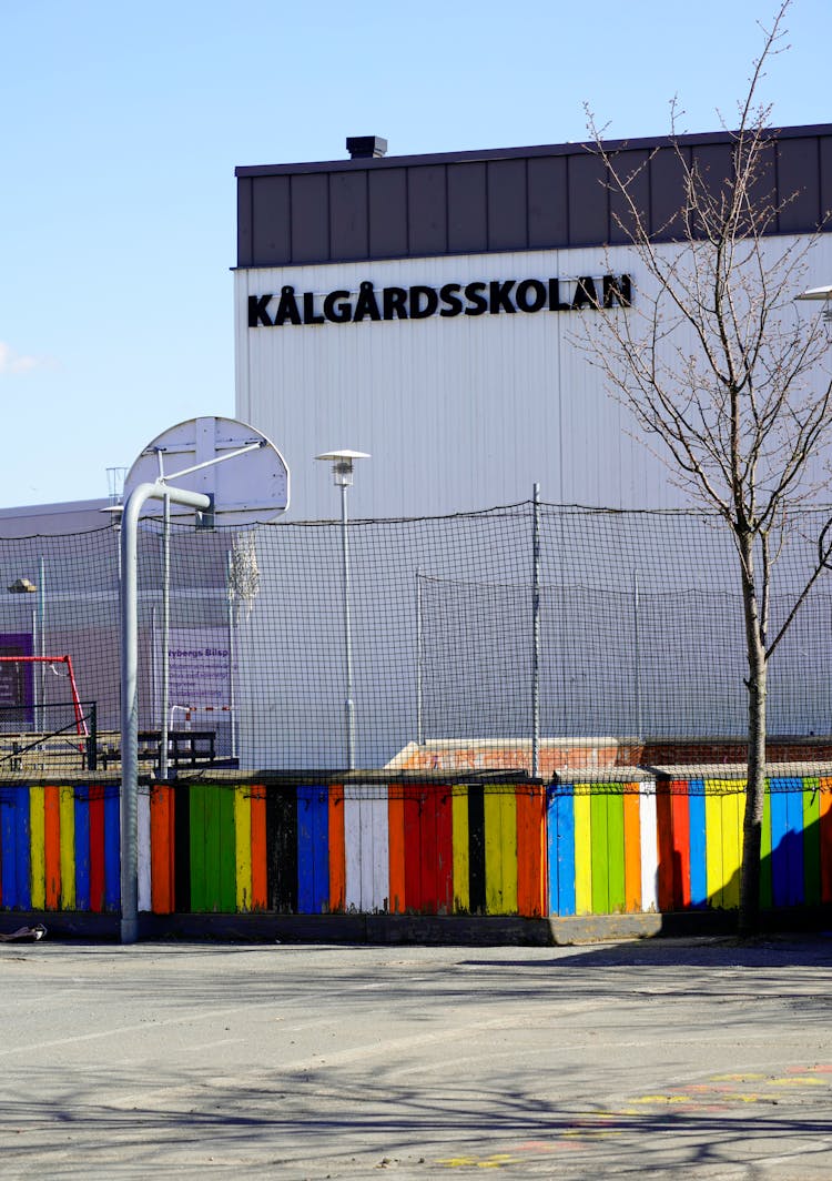 A Basketball Court Next To A School In Jonkoping, Sweden 