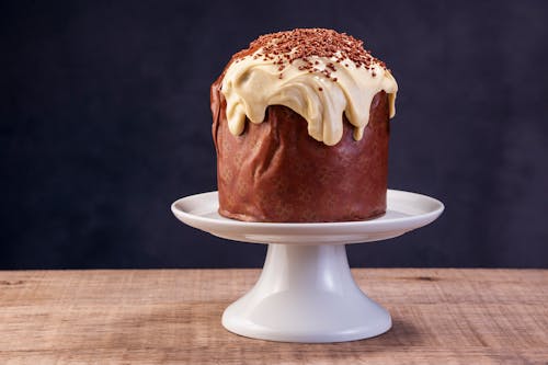 Free Chocolate Cake with Cream on Plate Stock Photo