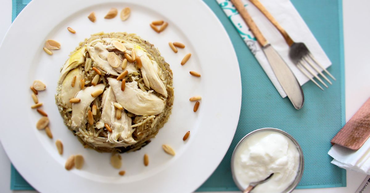 Chicken Mansaf (Jordanian Chicken in Jameed Sauce with Rice and Toasted Nuts)