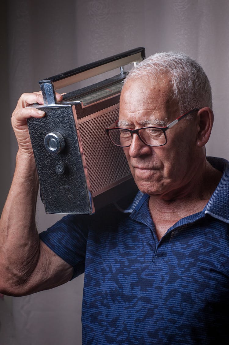 Old Man With Retro Tape Recorder