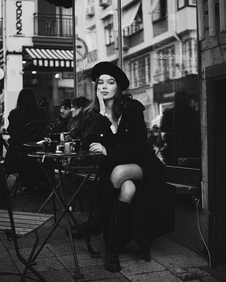 Beautiful Woman In Cafe Patio