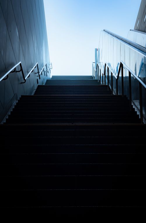 Free Stylish modern stairway under clear sky in urban Hamburg, perfect for architecture themes. Stock Photo