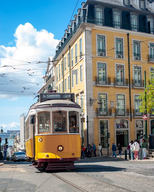 A Tram on the Streets of Lisbon, Portugal 
