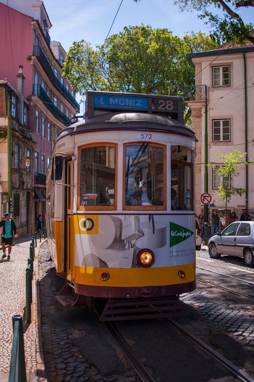 A Tram on the Streets of Lisbon, Portugal 