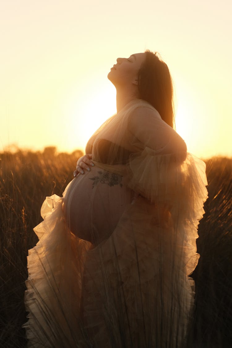 Pregnant Woman Standing In Sunlight