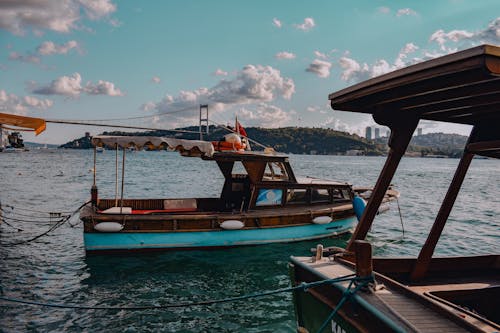 Wooden Tourist Boat Moored on the Bosphorus Strait
