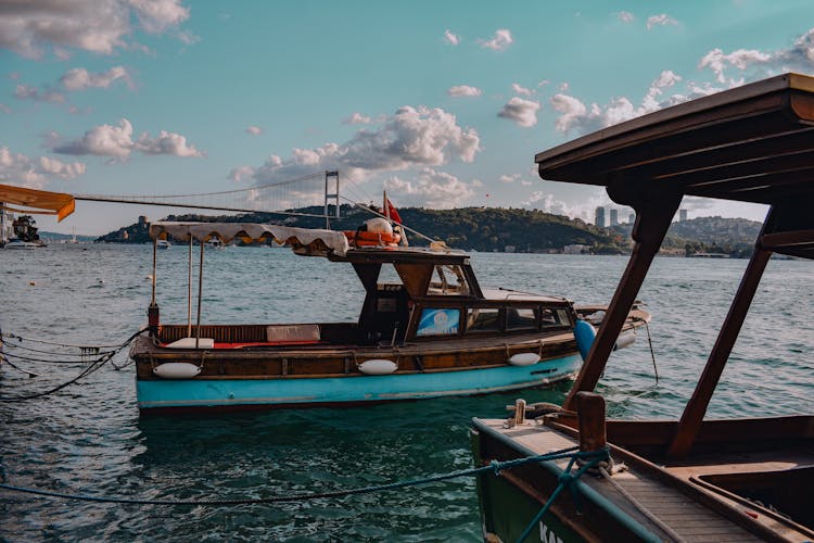 Wooden Tourist Boat Moored On The Bosphorus Strait