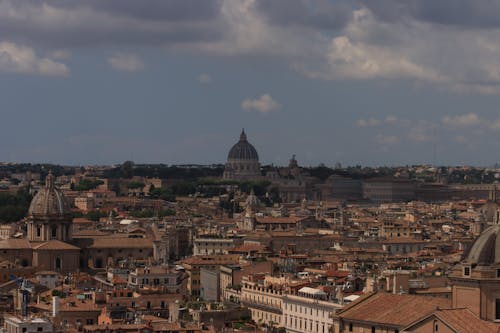 Panorama of Rome with Saint Peters Basilica and Minor Basilica of Sant Andrea Della Valle