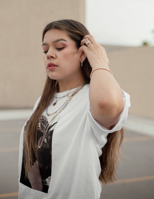 Portrait of Woman in White T-shirt