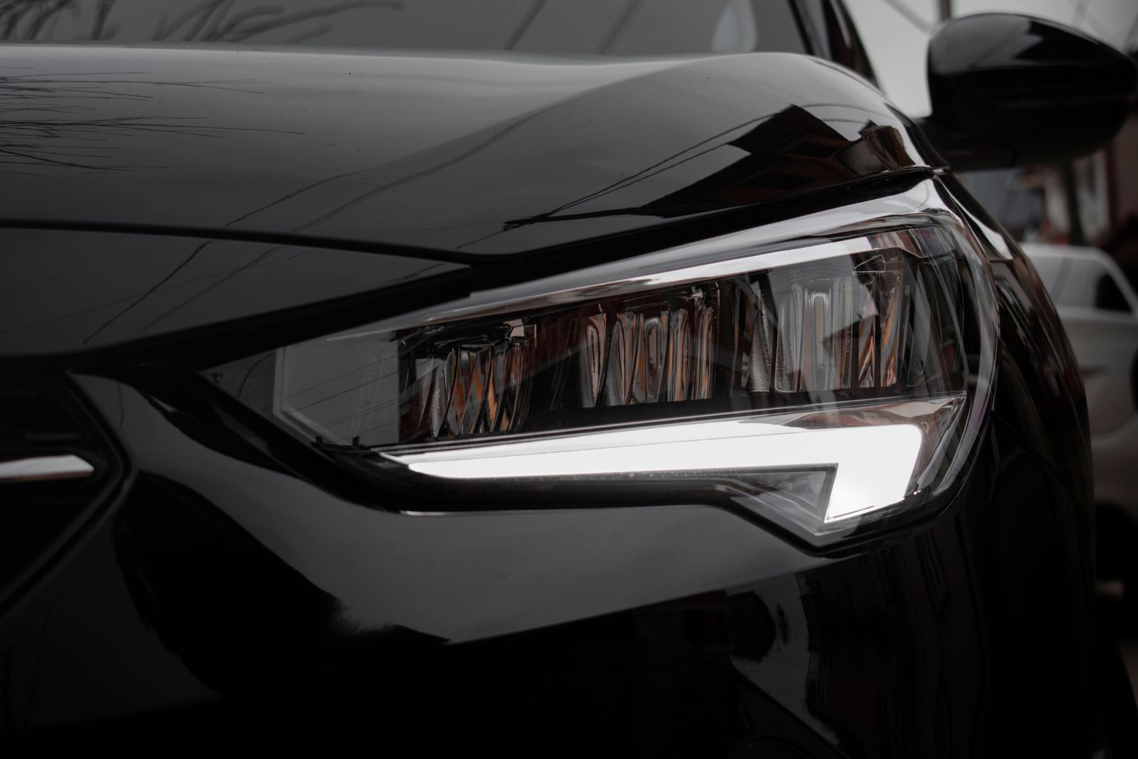 Close-up of a modern car headlight