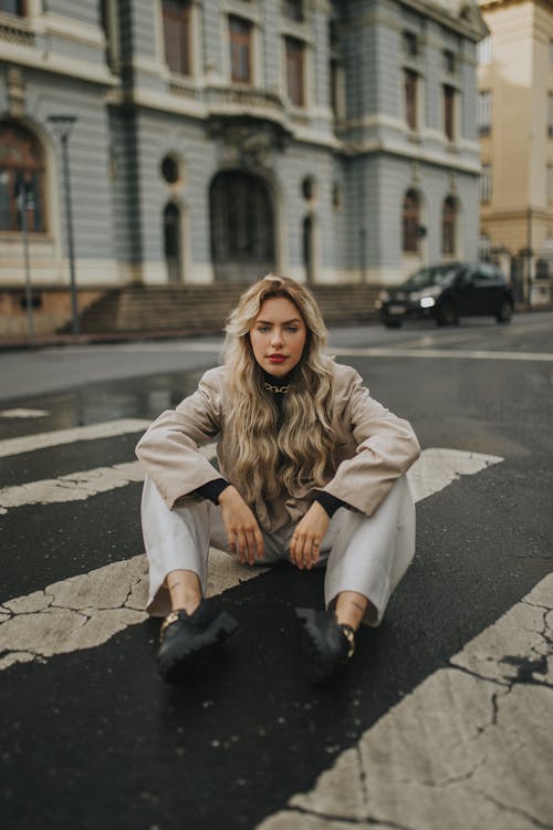 Blonde Model Posing in City