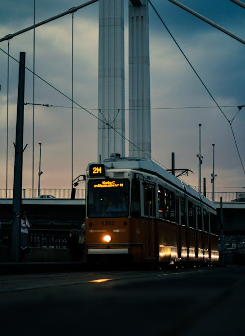 Vintage Tram on Bridge in Budapest