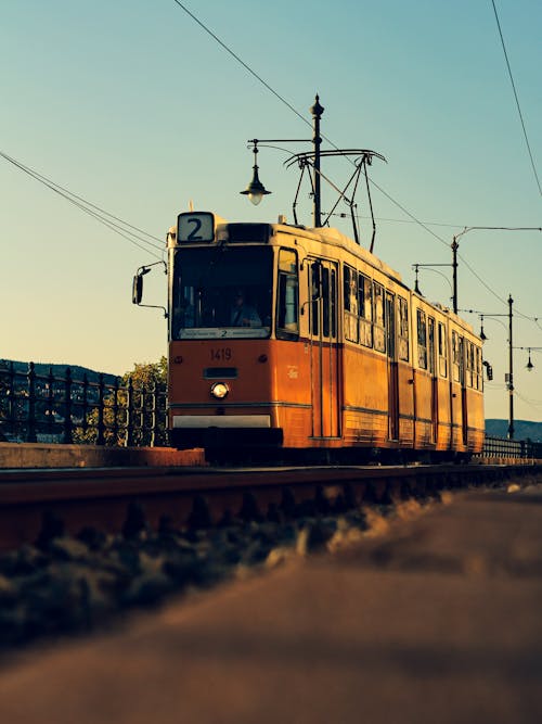 Vintage Tram on Track in Budapest